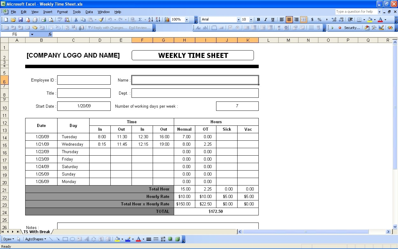 Time Sheets Excel Templates