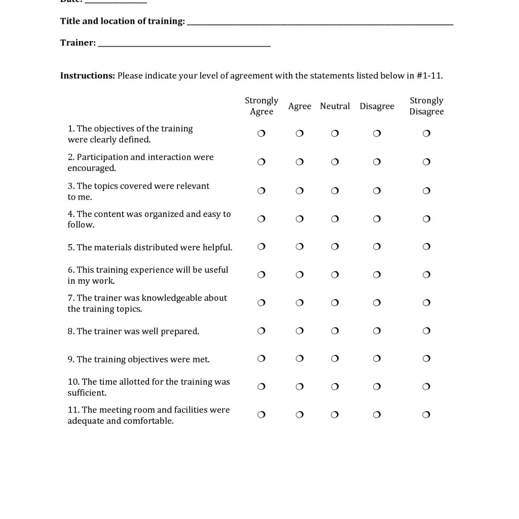 Training Evaluation Form Training Evaluation Form Sample