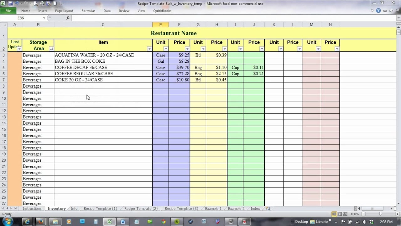 Using Excel For Recipe Costing And Inventory Linking Youtube 