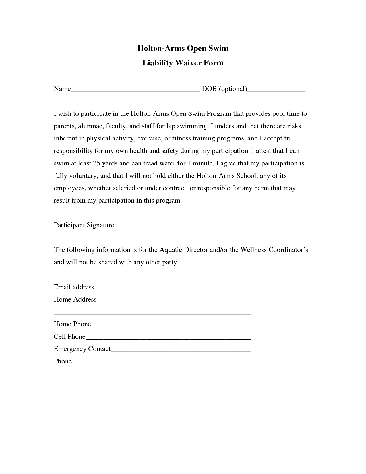 Waiver Of Liability Sample Free Printable Documents Business In 