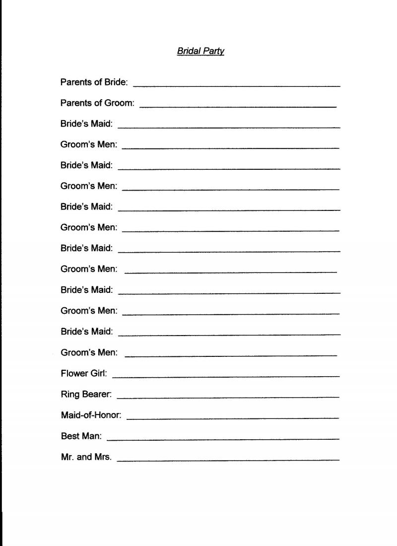 Wedding Party List Members Template Unique Birthday Party Ideas 