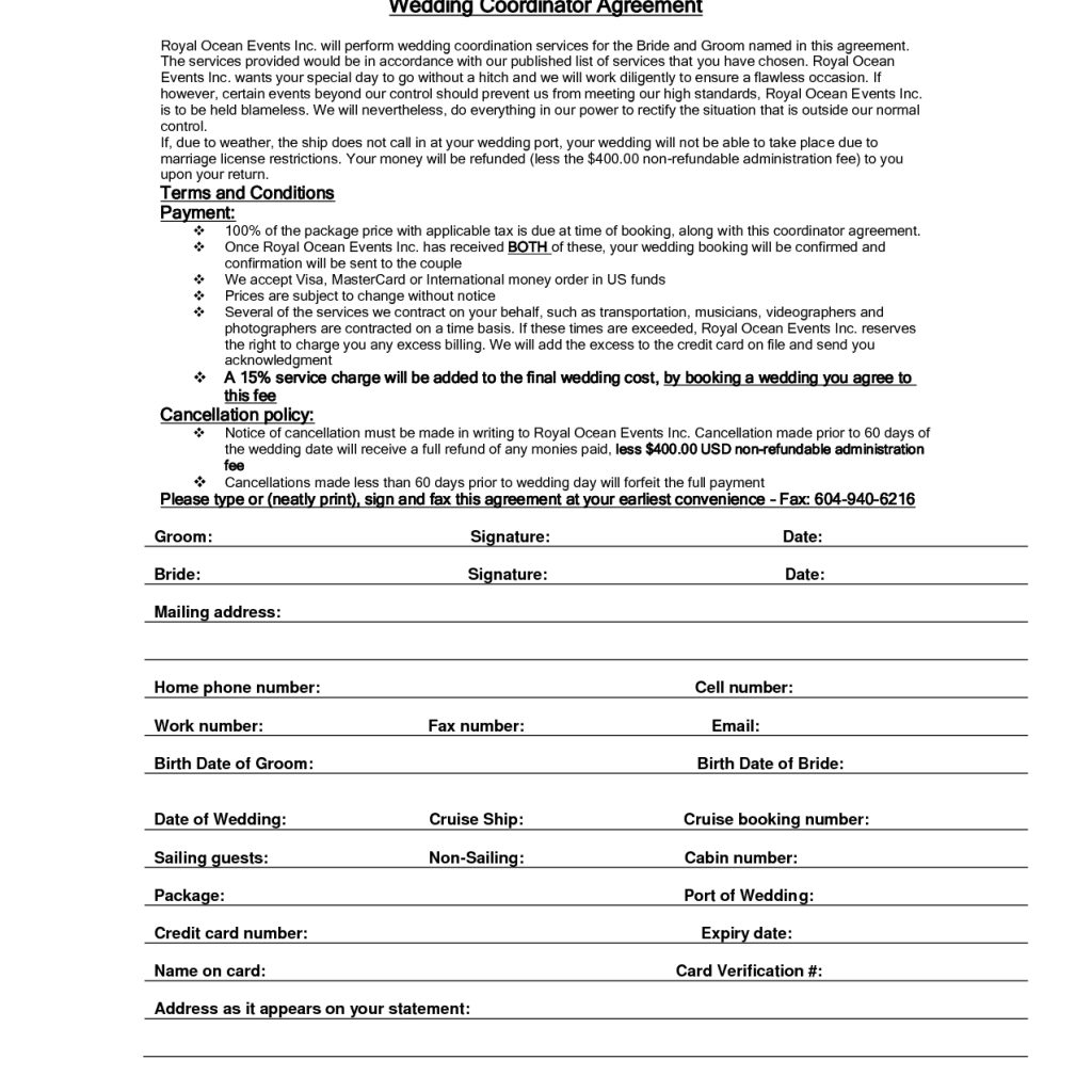 Wedding Planner Contract Sample Templates Life Hacks Wedding