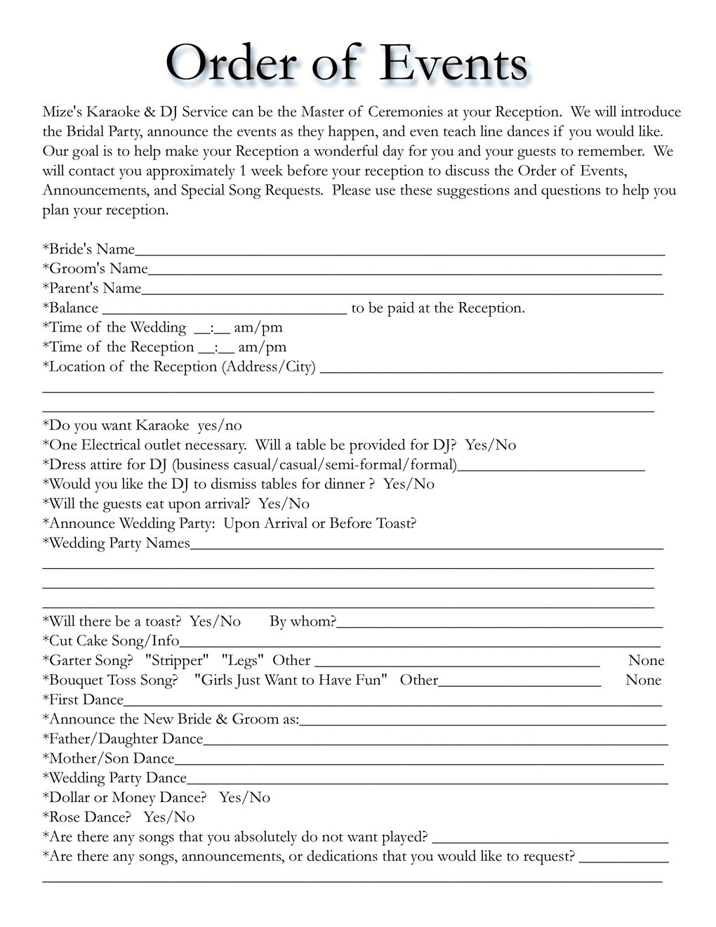 Wedding Reception Itinerary For Dj Google Search Events2plan In