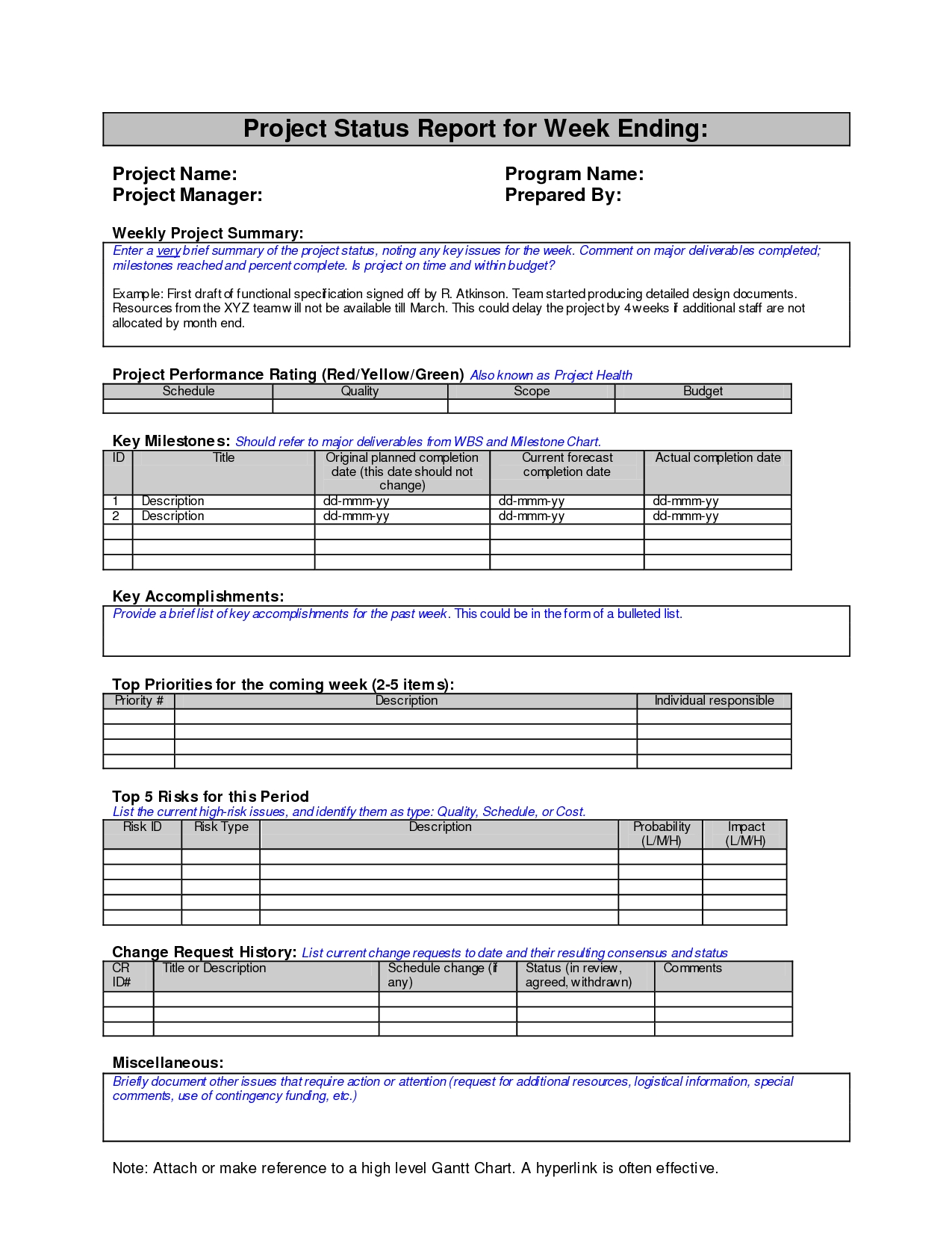 Weekly Project Status Report Sample Google Search Work Project 