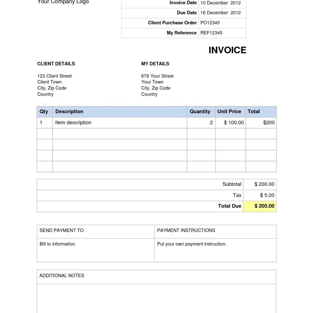 Word Document Invoice Template Blank Invoice Template Word Doc House