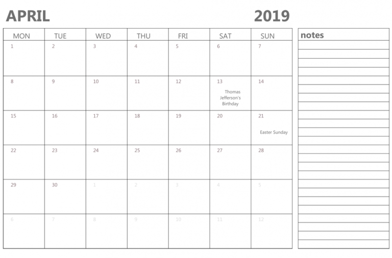 April 2019 Printable Calendar Free Templates Printable Calendar 2019