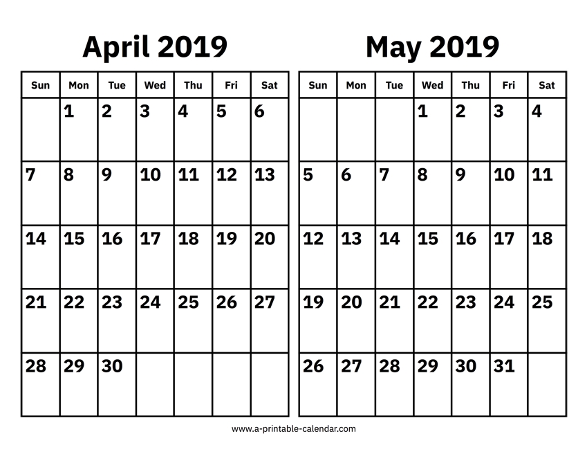 April And May 2019 Calendar Printable Calendar 2019