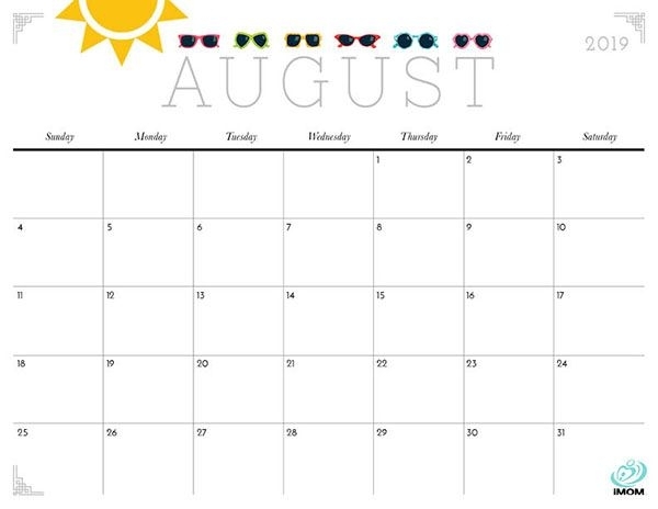 August 2019 Calendar Cute Wed Ease