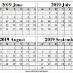 Blank Calendar June September 2019 Four Months Calendar