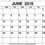 Blank June 2019 Calendar Printable