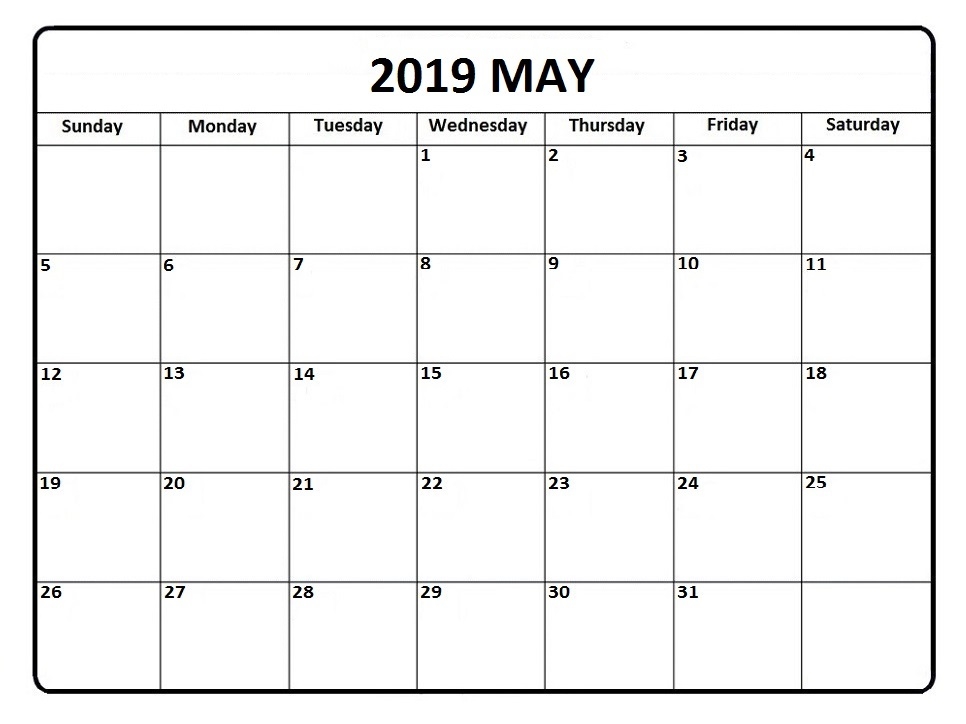 Blank May 2019 Calendar Editable Template Free Printable Calendar