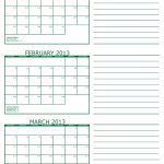 Free Printable 3 Month Calendar In Pdf Format Five Colors To Choose