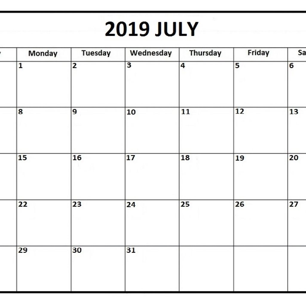 July 2019 Calendar B2 Free Printable Calendar Free Printable