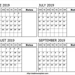 June September 2019 Calendar Template Four Month Calendar 2019