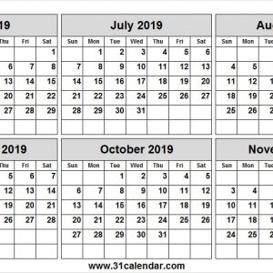 June To November 2019 Printable Calendar 2019 Editable