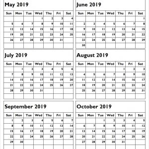 May To October 2019 Printable Calendar Template May Calendar Design