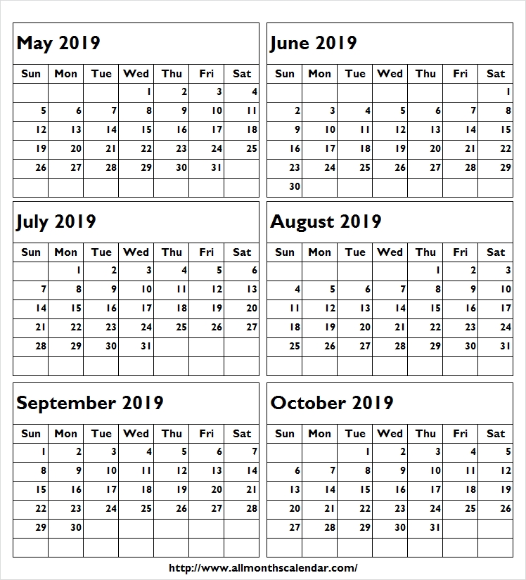 May To October 2019 Printable Calendar Template May Calendar Design