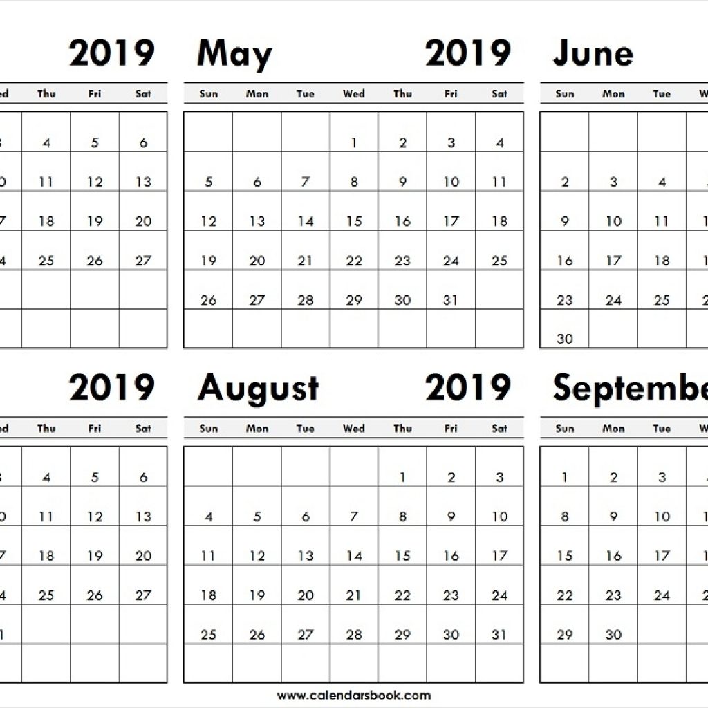 Monthly Calendar Apr May Jun Jul Aug Sep 2019 Template Printable