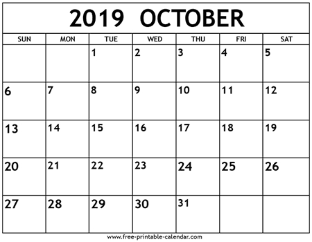 October 2019 Calendar Template Free Printable Calendar