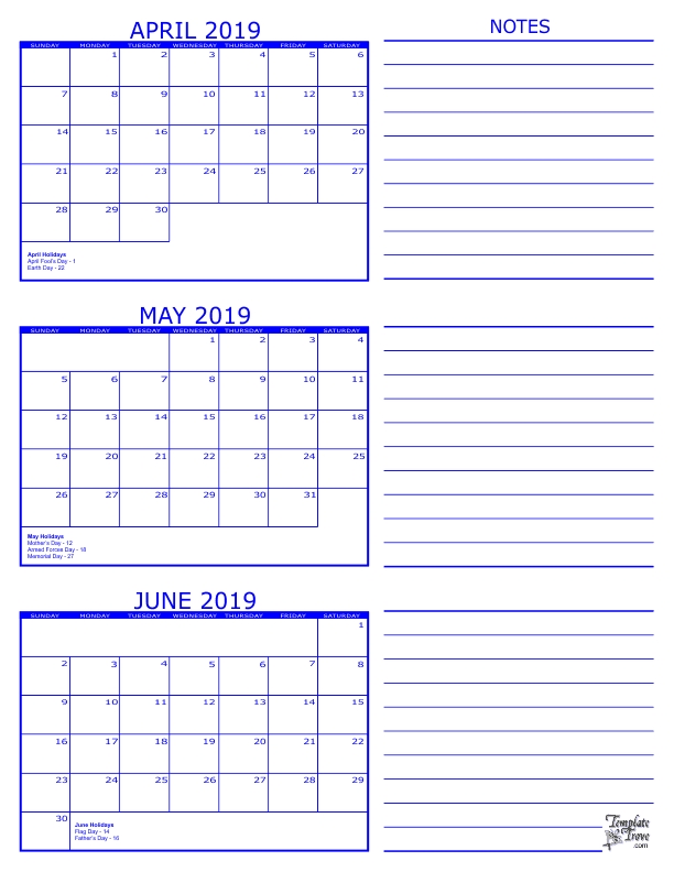 3 Month Calendar April May June 2019 April May June 2019calendar