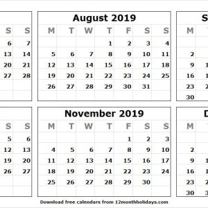 6 Month Calendar July To December 2019 Template Monthly Calendar