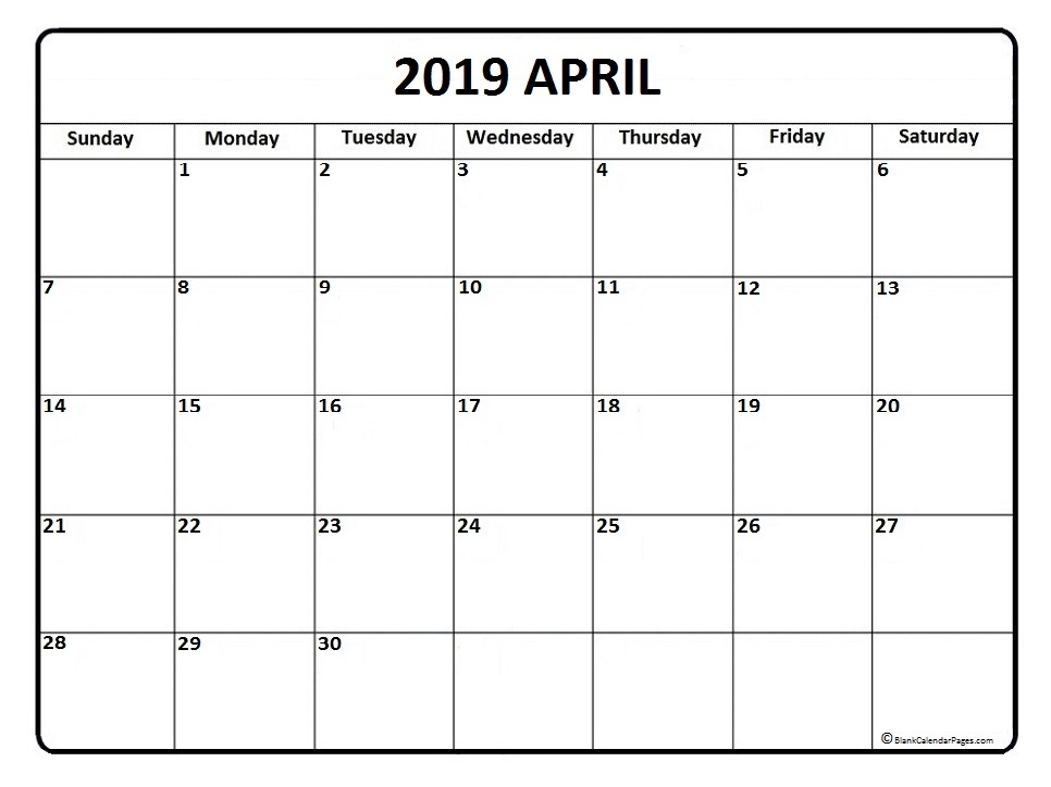 April 2019 Calendar Free Printable Monthly Calendars