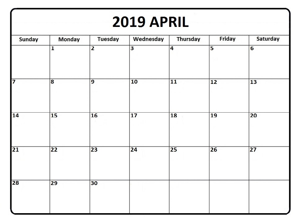 April 2019 Printable Calendar One Page Template Free Printable