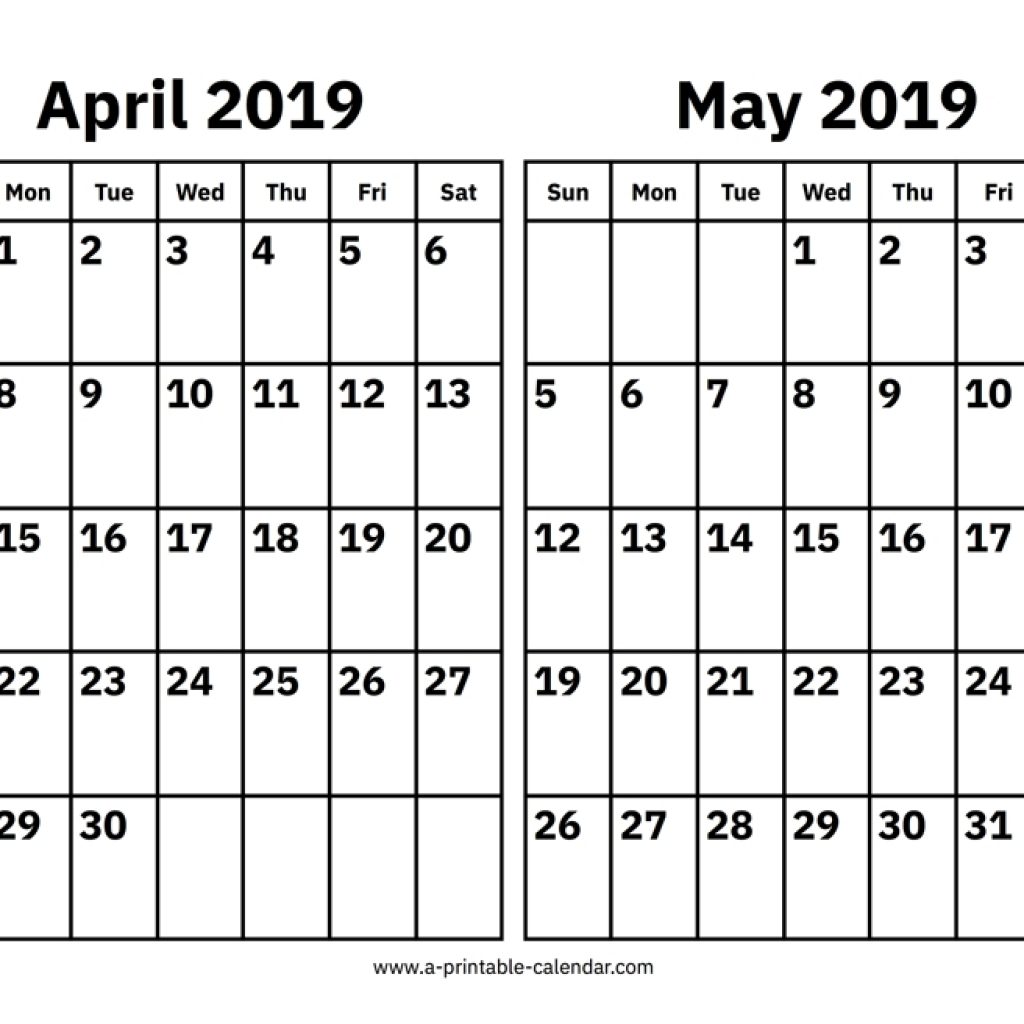 April And May 2019 Calendar Printable Calendar 2019