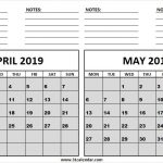 April May 2019 Calendar With Notes Blank Calendar 2019 April May