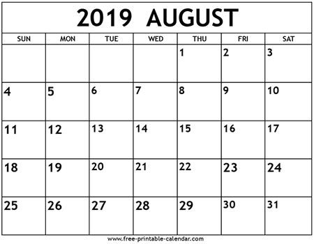 August 2019 Calendar Template Free Printable Calendar