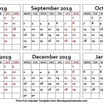 August 2019 January 2020 Calendar Printable 2019 Yearly