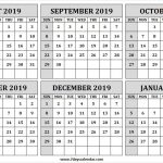 August 2019 January 2020 Half Year Calendar Printable Calendar 2019