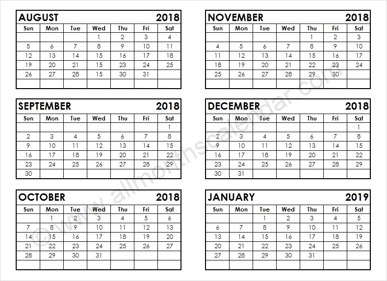 August September October November December 2018 January 2019 Calendar