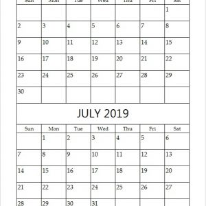 Blank 2019 June July Calendar Template 2 Month Calendar