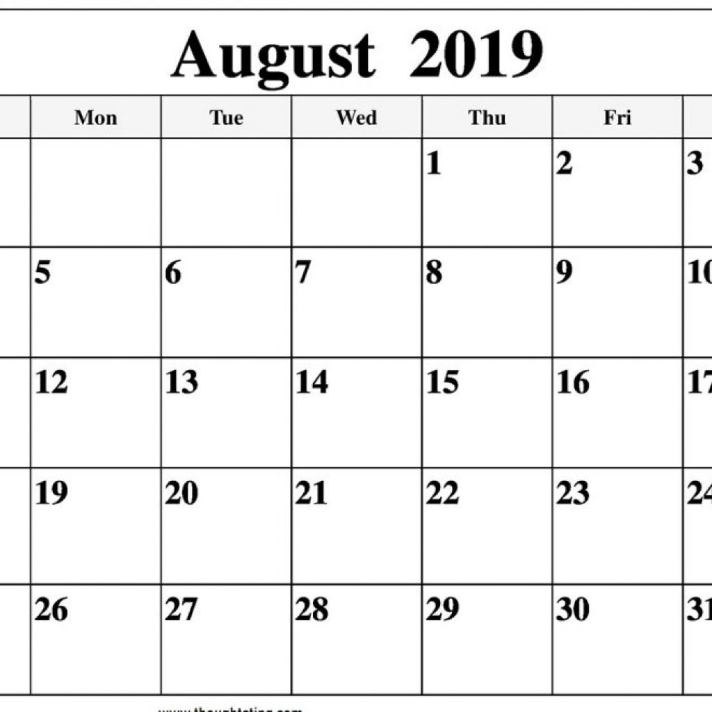 Blank August 2019 Calendar Free Download Free Printable Calendar