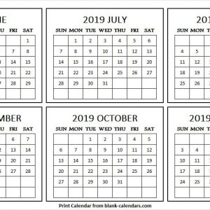 Blank June To November 2019 Template Print Blank Calendar Template