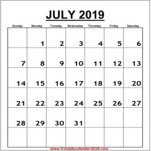 Calendar For July 2019 Word Vertical July 2019 Calendar Printable