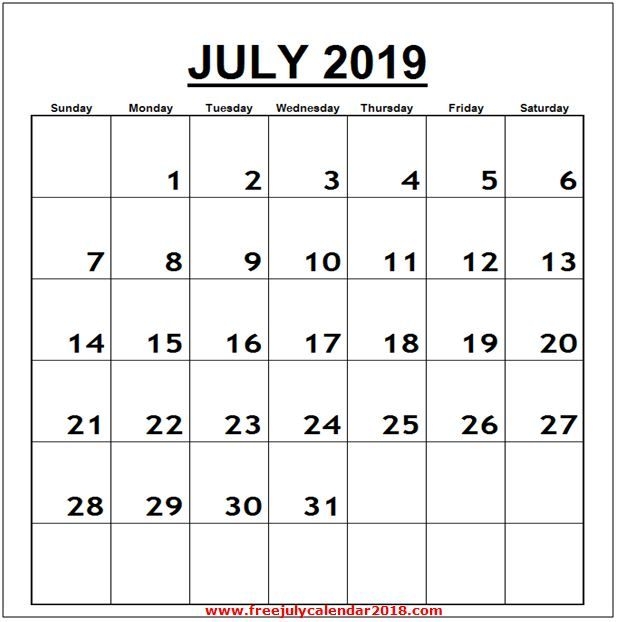 Calendar For July 2019 Word Vertical July 2019 Calendar Printable