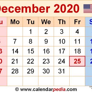 December 2020 Calendars For Word Excel Pdf