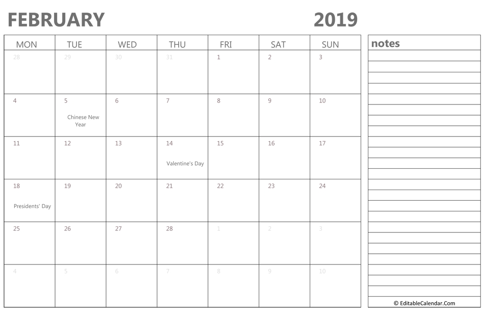 February 2019 Editable Calendar Free Printable Calendar Templates