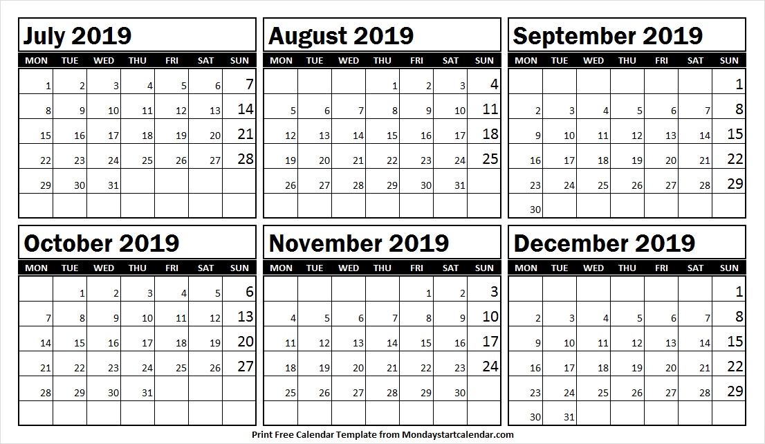Free Download July December Calendar 2019 July 2019 Calendar Page