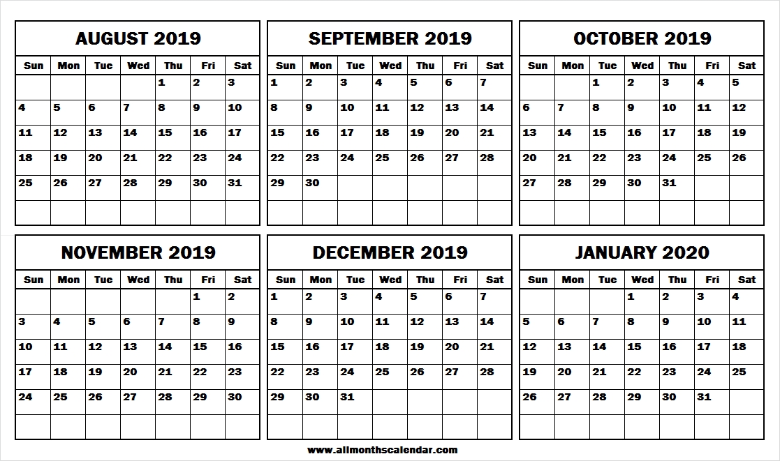 Half Year August 2019 January 2020 Calendar 2019 Word