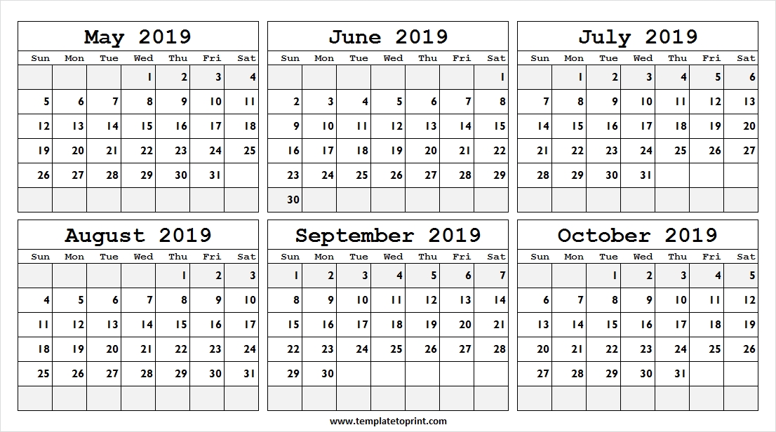 Half Year May October 2019 Calendar Template 2019 May Calendar