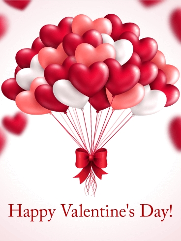 Heart Balloon Happy Valentines Day Card Birthday Greeting Cards