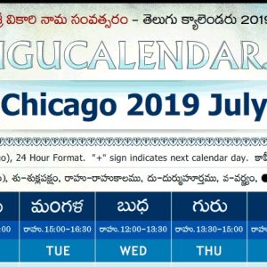 Illinois Usa Chicago Telugu Calendars 2019 July August September