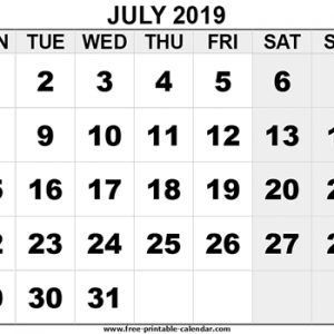 July 2019 Calendar Template Free Printable Calendar