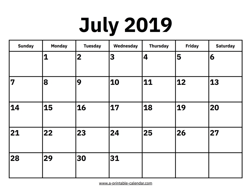 July 2019 Calendar