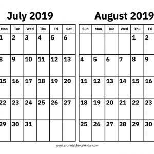 July And August 2019 Calendar Printable Calendar 2019