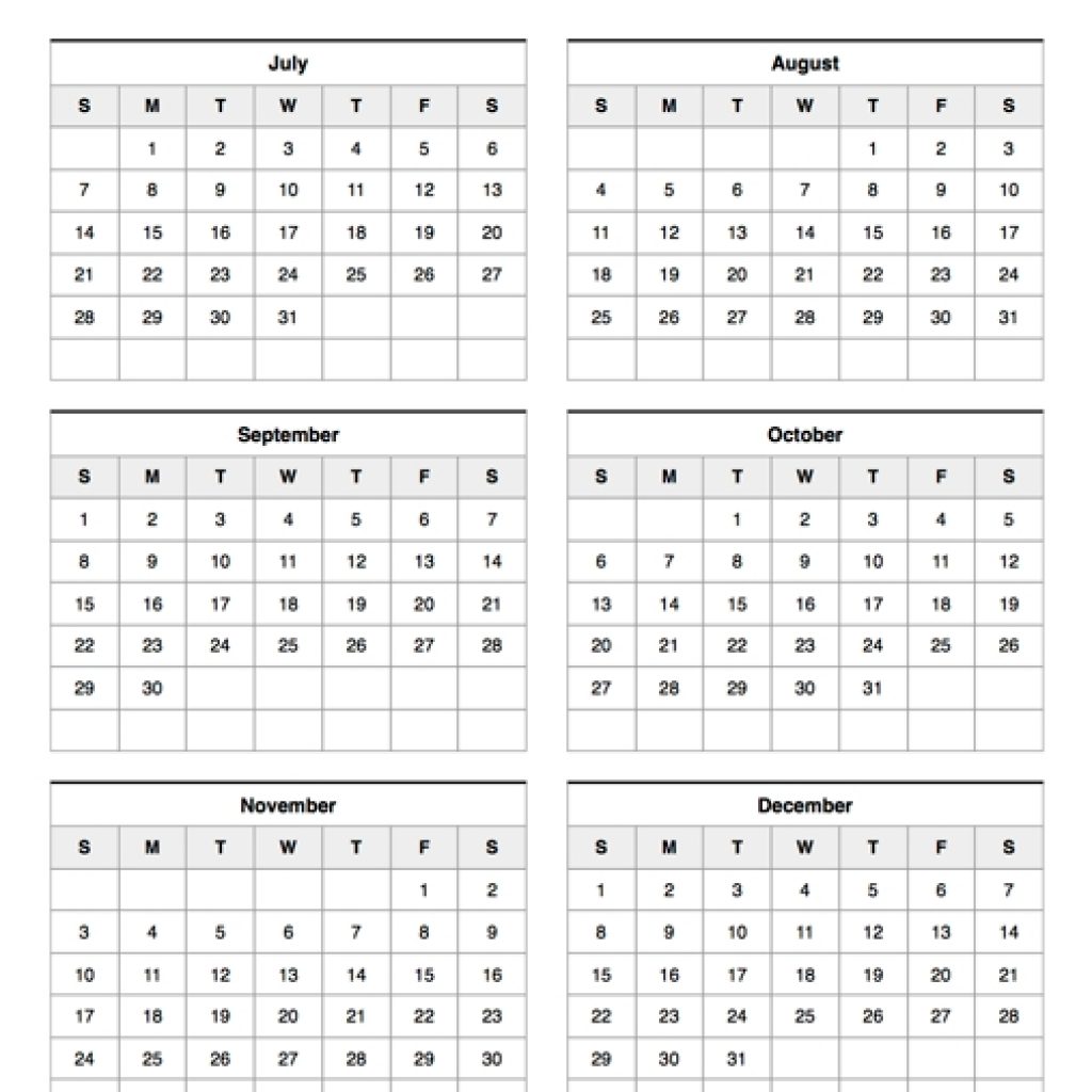 July To December 2019 Calendar Printable Calendar 2019