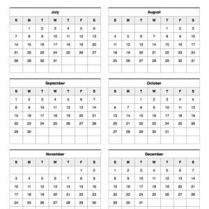 July To December 2019 Calendar Printable Calendar 2019